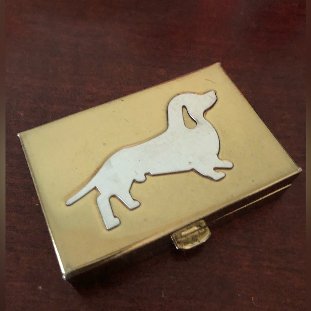 Vtg Brass Dachshund dog Pill holder